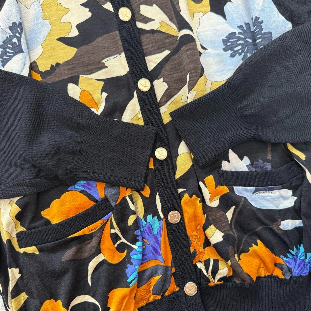 LEONARD レオナール 花柄 シルクウール カーディガン 金ボタン M