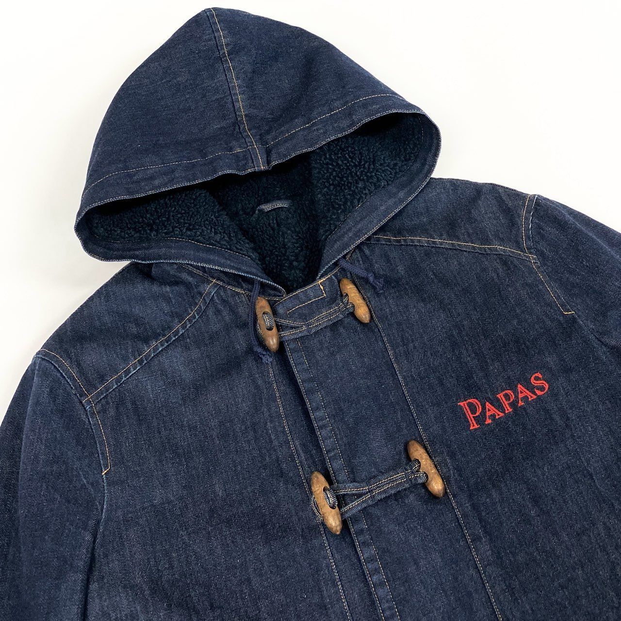 美品】パパスPAPAS デニムダッフルコート Lサイズ