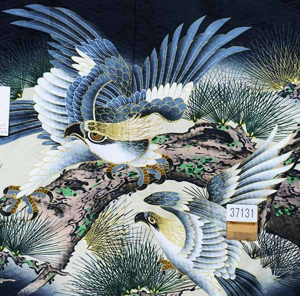 七五三 五歳 男児 羽織袴フルセット 着物 金刺繍 黒地 鷹 袴変更可能