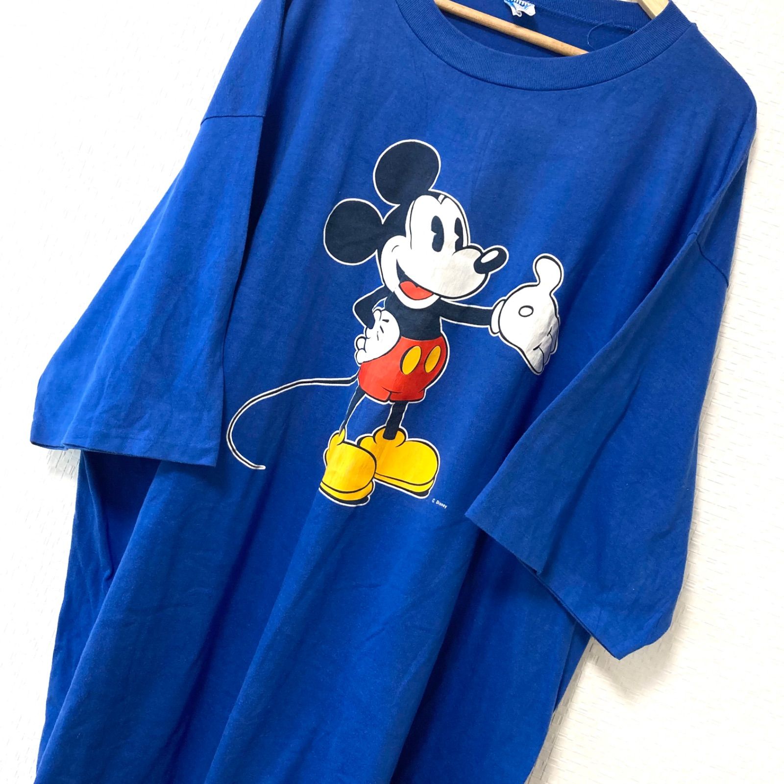 USA製◎ ビンテージ◎ 80s！【Disney】ディズニー Mickey Mouse ミッキーマウス クルーネック 半袖 Tシャツ カットソー プリント TEE ワンピース チュニック ルームウェア ブルー オーバーサイズ one size／M11421UU