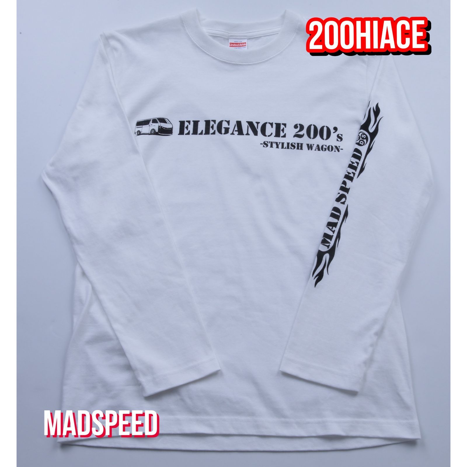 MADSPEED】趣味Tシャツ ハイエース 長袖 ロンT ホワイト HIACE200 200ハイエース 200系 ライトエース キャンピングカー  新品未開封 MADSPEED1975 メルカリ