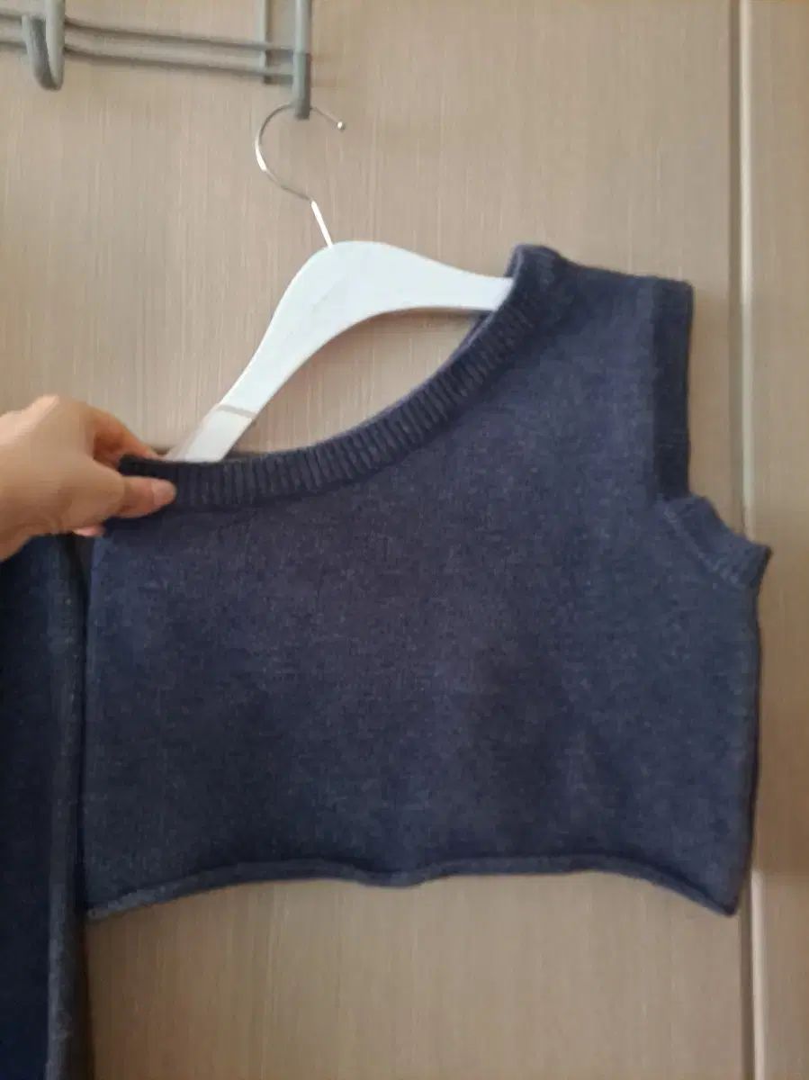 TREEMINGBIRD Layered Pola knit set blue gray