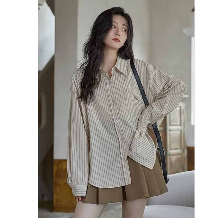 ロングシャツ レディースシャツ 長袖 ストライプ ゆったりシャツ 薄手シフォンシャツ 体型カバー カジュアル トップス 通学通勤 在庫セール レディース ストライプ ストライプ シャツ ゆったり 体型カバー