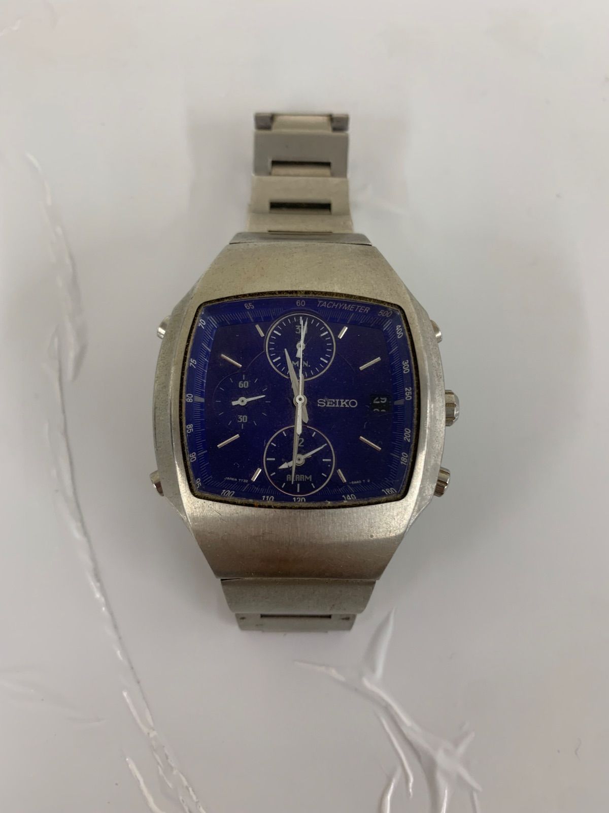 2【不動品】 セイコー SEIKO クオーツ 7T32-5A50 青文字盤 スクエア