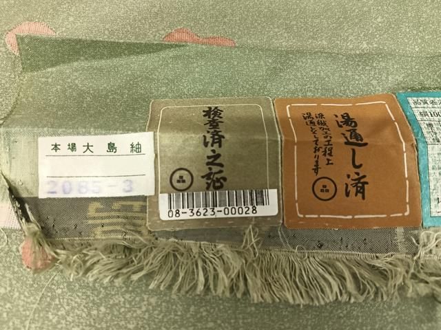 平和屋着物○本場染大島紬 訪問着 手描き 絞り 雪輪花文 中昌釉織物  