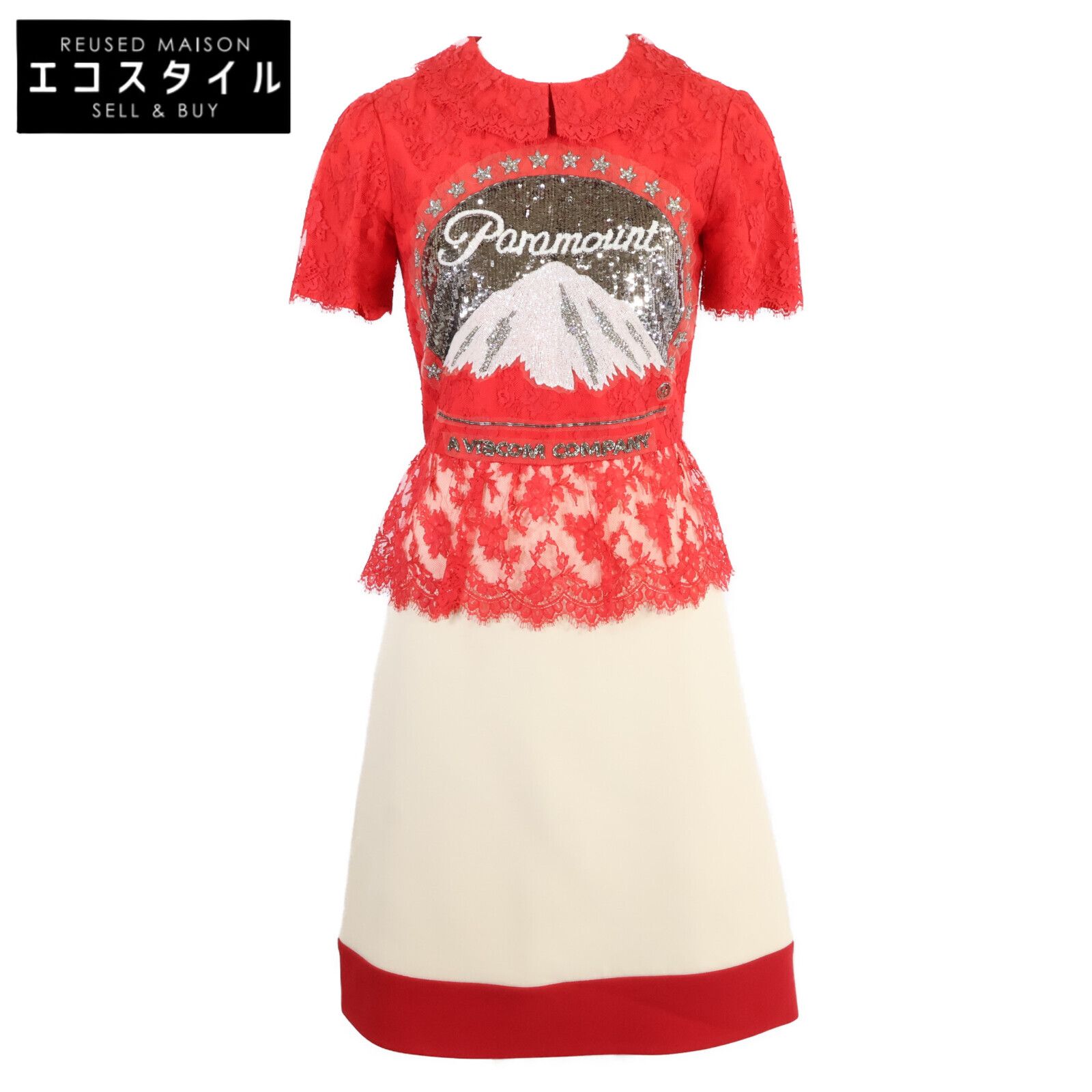 GUCCI グッチ 543335 18年 Paramount スパンコールロゴレースバイカラードレス 36