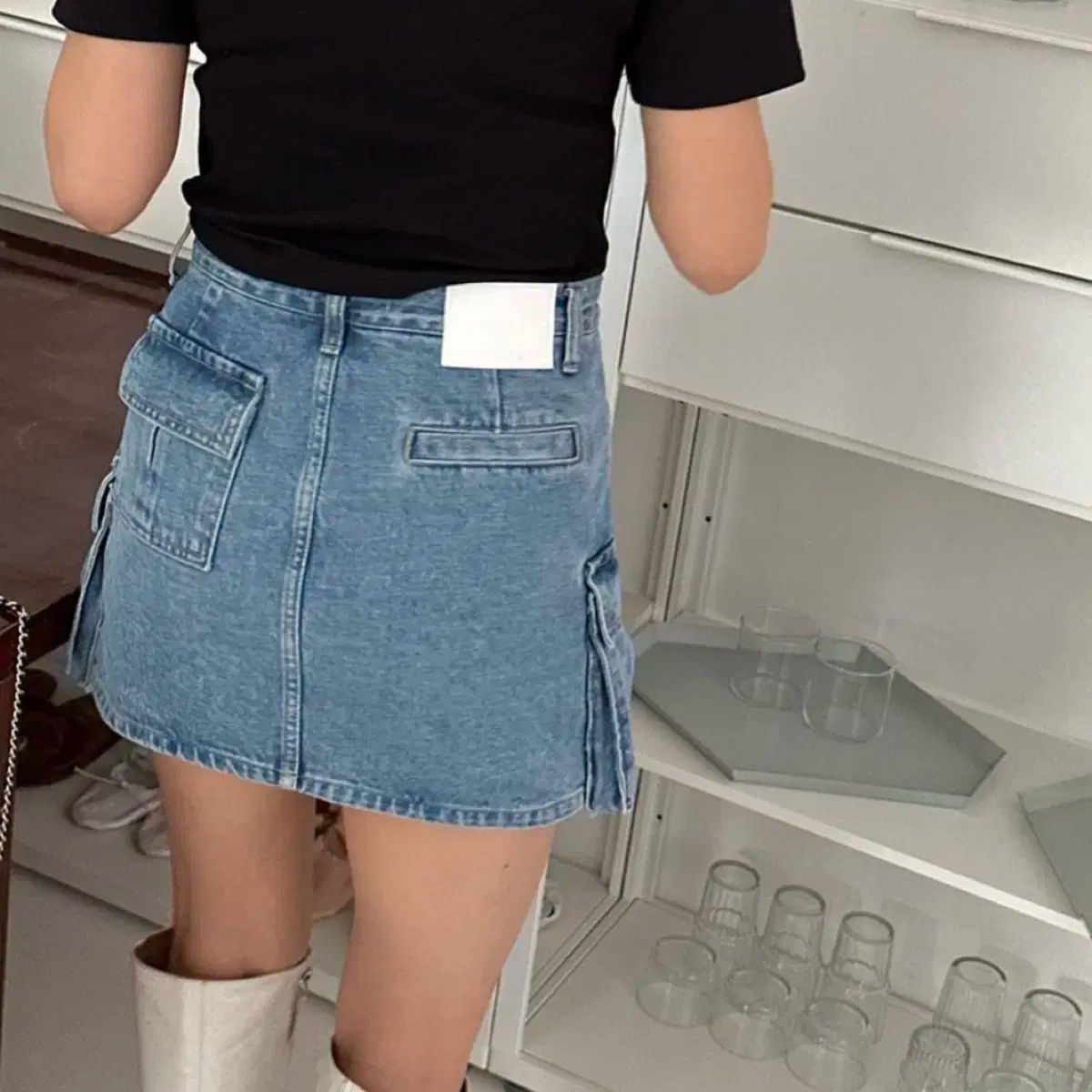 DIESEL>>デトンデニムカーゴミニスカート DE-TON Mini skirt in batavia-weave denim｜ブラック