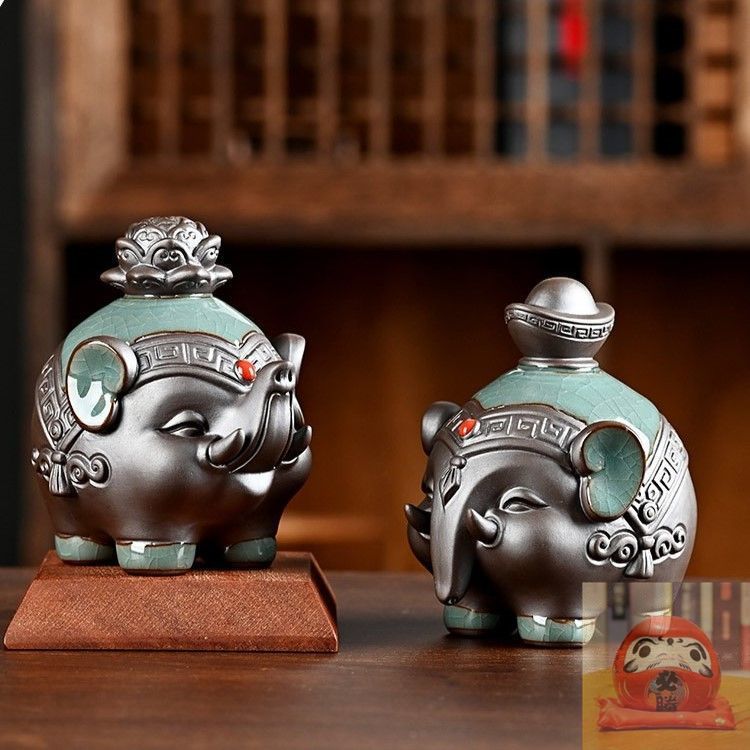象 ゾウ 置物 2個セット 2ペア 元宝 ラミック インテリア オブジェ