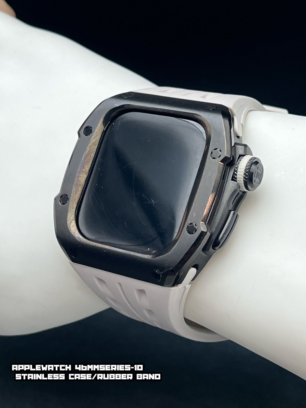 アップルウォッチ ブラック ステンレス ケース ホワイト ラバーベルト