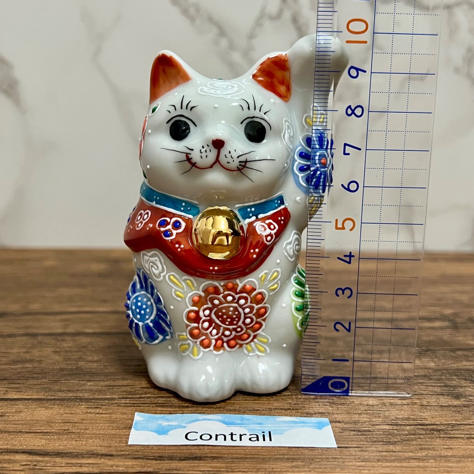 九谷焼】3.3号 招き猫 白盛花 左手 千客万来 縁起物 置物 Maneki