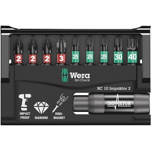 WERA ヴェラ 10本組 差込6.35mm インパクト用 プラス トルクスドライバービットセット ホルダー付 057682 工具 ツール DIY