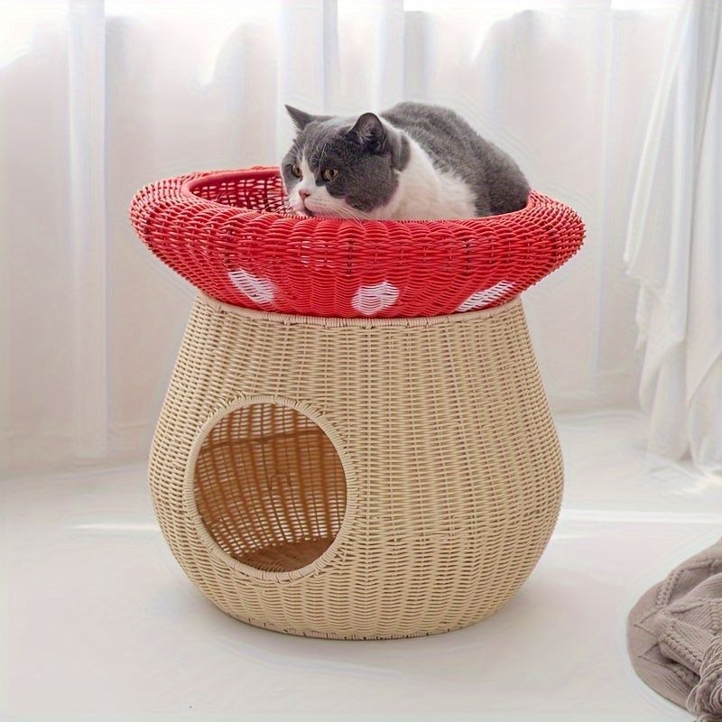 ペットハウス ペットベッド キノコ型 ユニーク おしゃれ かわいい 小型 猫 ベッド 動物 アニマル 通気性 コンパクト ナチュラル 4-7