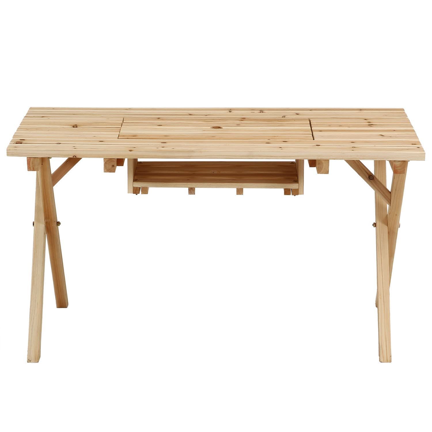 新着商品 幅120×奥行75×高さ65cm ナチュラル BBQテーブル＆ベンチセット 4人用 コンロスペース付き ガーデンテーブルセット パラソルホール付き 杉材 不二貿易 84524 HRDEVELOPMENT_JP