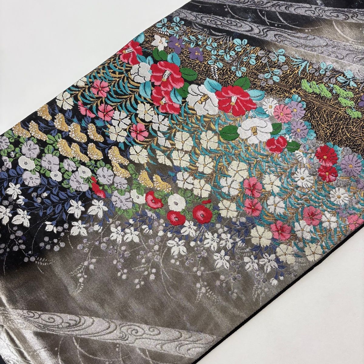 No.2492 正絹絞り箔草花文様袋帯　美品 No.2492 正絹絞り箔草花文様袋帯 美品 - メルカリ