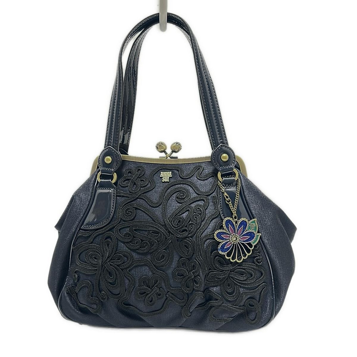 ANNA SUI(アナスイ) ハンドバッグ - ダークネイビー×黒 - メルカリ