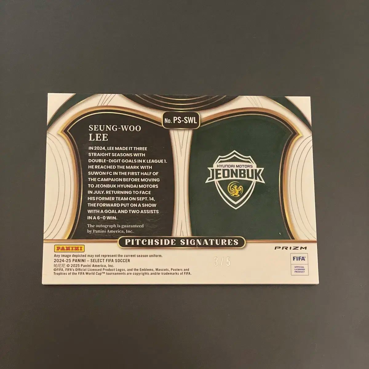 24 ー 25 Panini パニーニ セレクト 李昇祐 イ スンウ 5 パープル サインカード