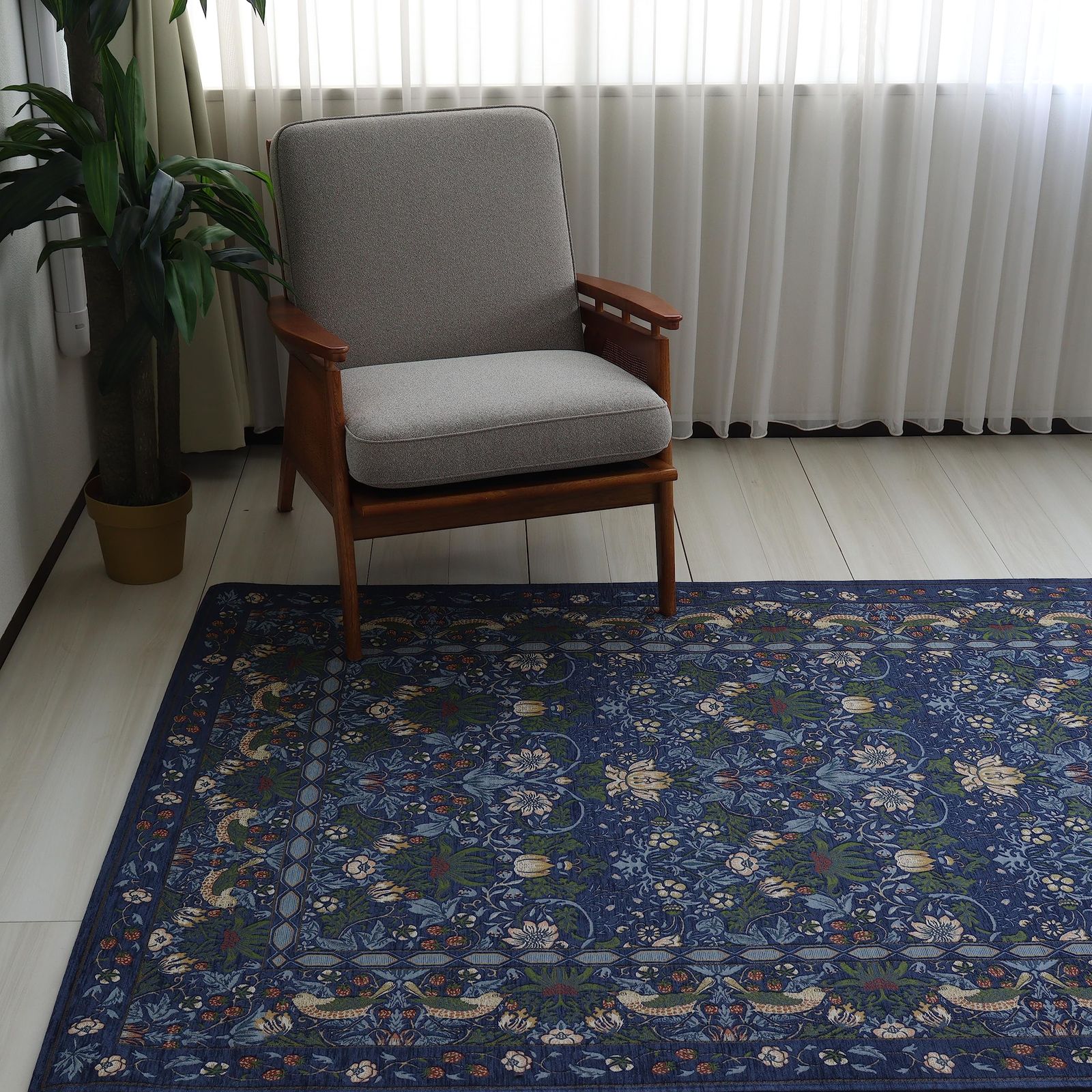 川島織物セルコン Morris Design studio モリスデザインスタジオ ラグ イチゴドロボウ ブルー 140×200cm KF1709 ベルギー王国