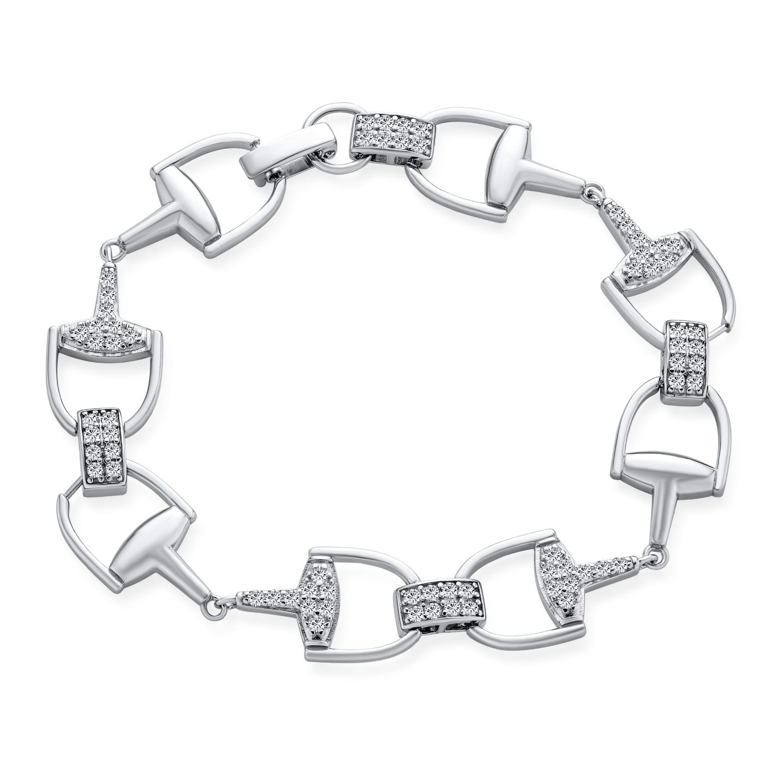 Bling Jewelry 女性牛のギフトの立方体のジルコニアのCZの舗装.925のスターリング シルバーのための馬の吻合物のビットEquestrianリンクブレスレット