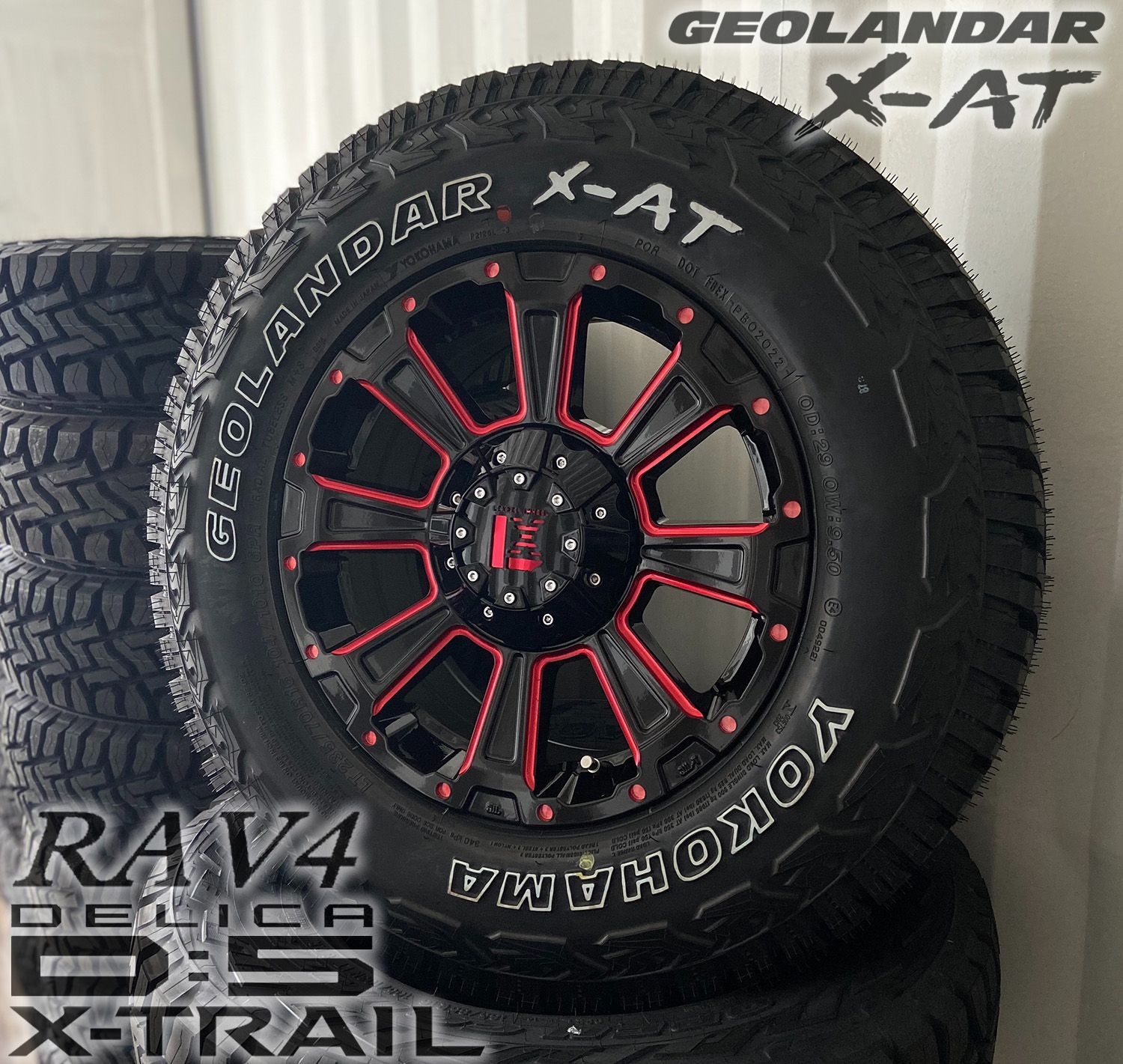 デリカD5 RAV4 ノーマル車高対応サイズ 16インチ タイヤホイール4本セット ヨコハマ ジオランダー X-AT 235/70R16  アウトラインホワイトレター LEXXEL DeathRock ブラックレッドクリア - メルカリ