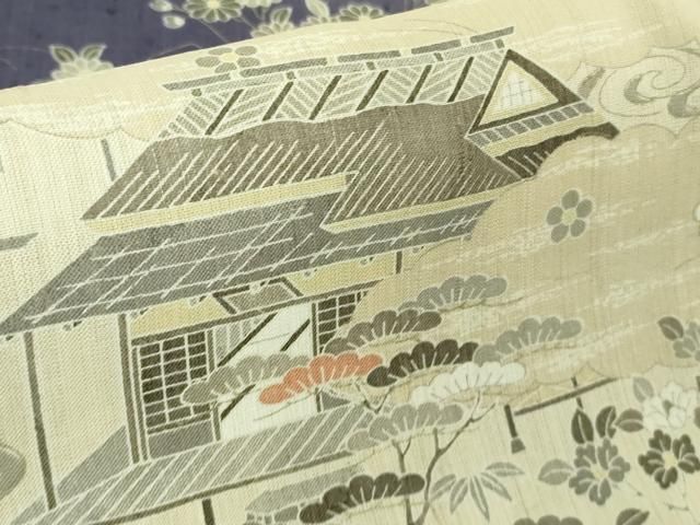 平和屋本店▽極上　染織の名門　しょうざん  生紬　訪問着　単衣　渡橋風景花文　暈し染め　逸品　未使用　DZAA3148kh5 平和屋本店▽極上 染織の名門 しょうざん 生紬 訪問着 単衣 渡橋風景花