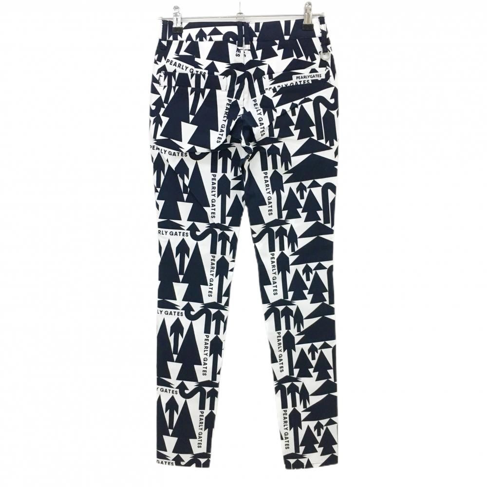 パーリーゲイツ パンツ 白×ネイビー ヤジルシ柄 ロゴ刺しゅう レディース 0 S ゴルフウェア PEARLY GATES
