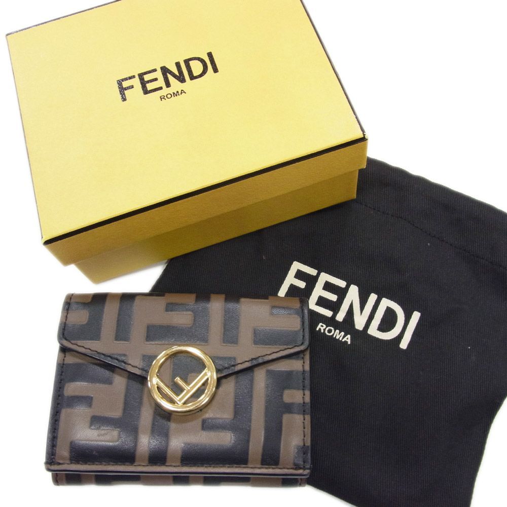 新品同様 定価7万円○FENDI フェンディ ミニ財布 ズッカ柄 エフイズ