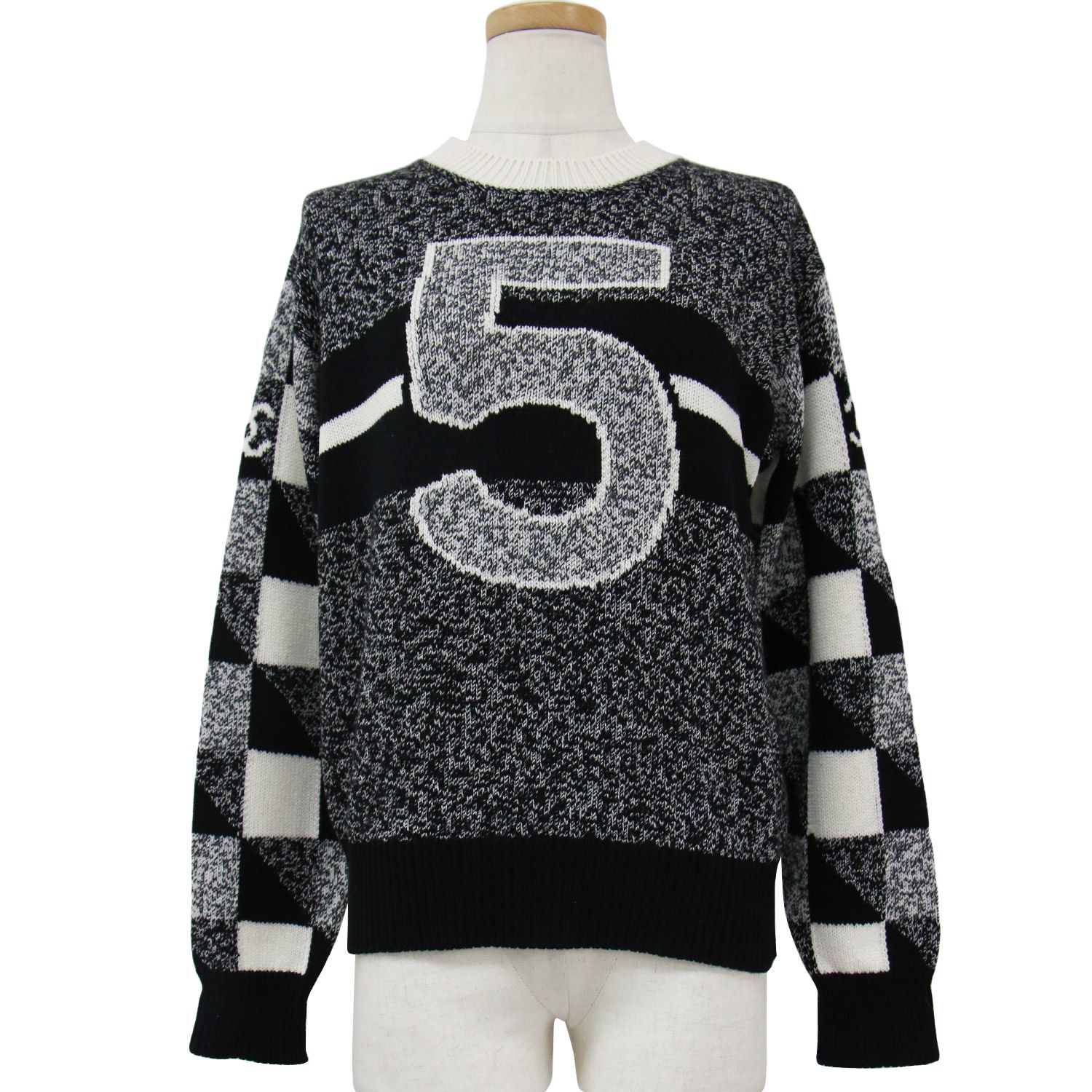 美品 CHANEL シャネル ニット カシミヤ ブラック ホワイト 36(S) ココマーク No.5 模様編み メランジ P73214 K10523  トップス セーター イタリア製【レディース】 - メルカリ