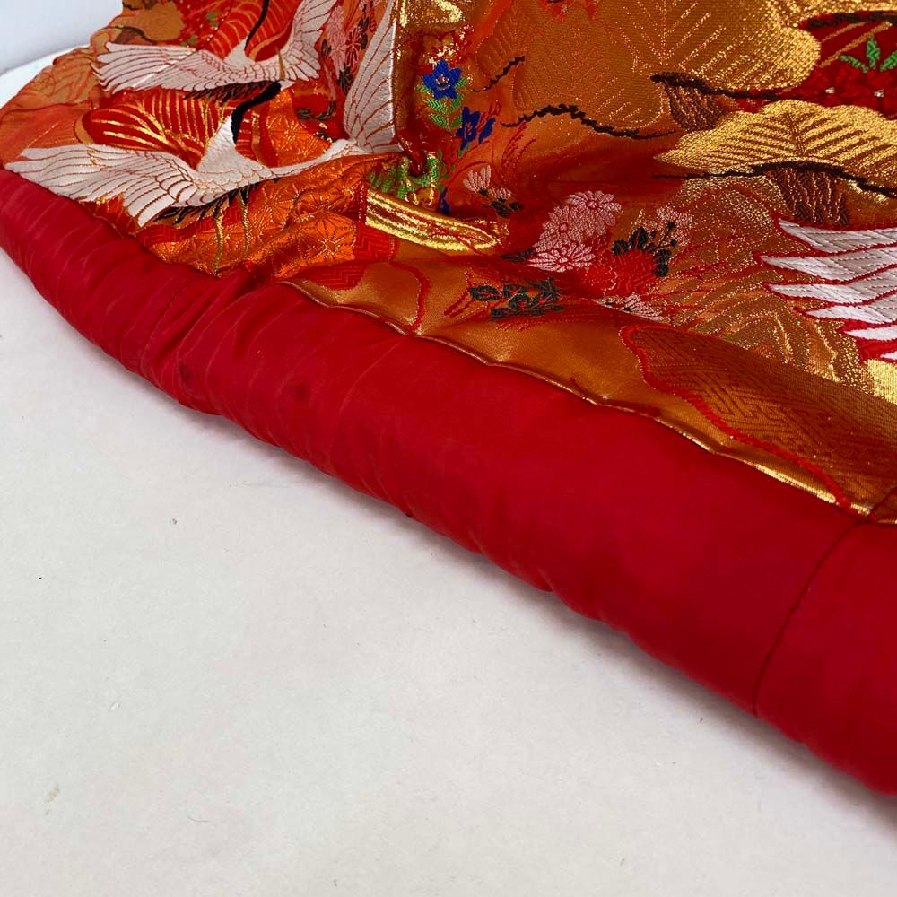 色打掛 正絹 鶴 刺繍 金 赤 打掛 Mサイズ 裄66 花嫁衣裳 婚礼