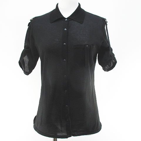 グッチ GUCCI 091788 24314 五分袖 カットソー サマーニット XS 黒系 ブラック 無地 ボタン 透け感 イタリア製