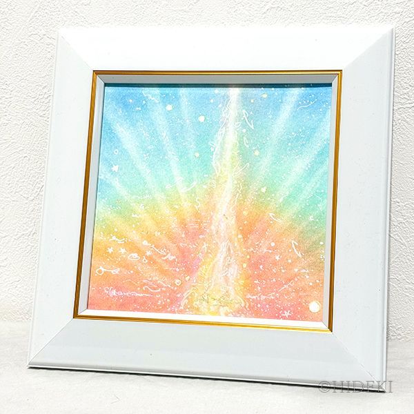 抽象クレパス画 キリンの絵 木製フレーム 絵画