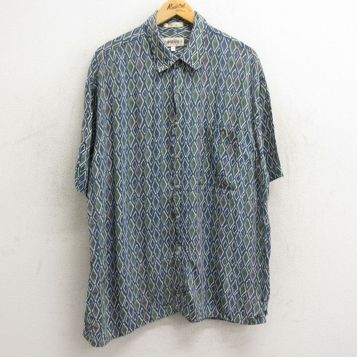 XL/古着 半袖 シャツ メンズ 90s 総柄 大きいサイズ レーヨン 紺他 ネイビー spe 24feb24 中古 トップス