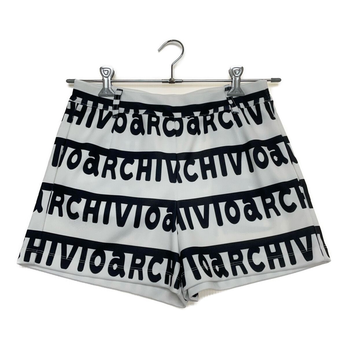 レディース アルチビオ archivio ショートパンツ 40 L 白×黒 ホワイト×ブラック ロゴ総柄 ボーダー