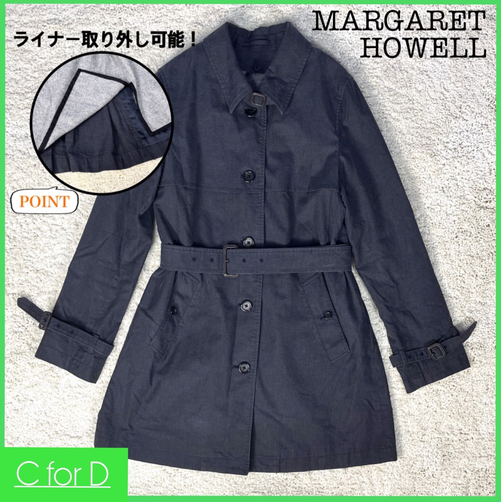 ☆MARGARET HOWELL☆サイズⅢ(L相当) トレンチコート マーガレットハウエル レディース ライナー付き ロングコート ベルト付き コート  コットン00% シャドーチェック柄 - メルカリ