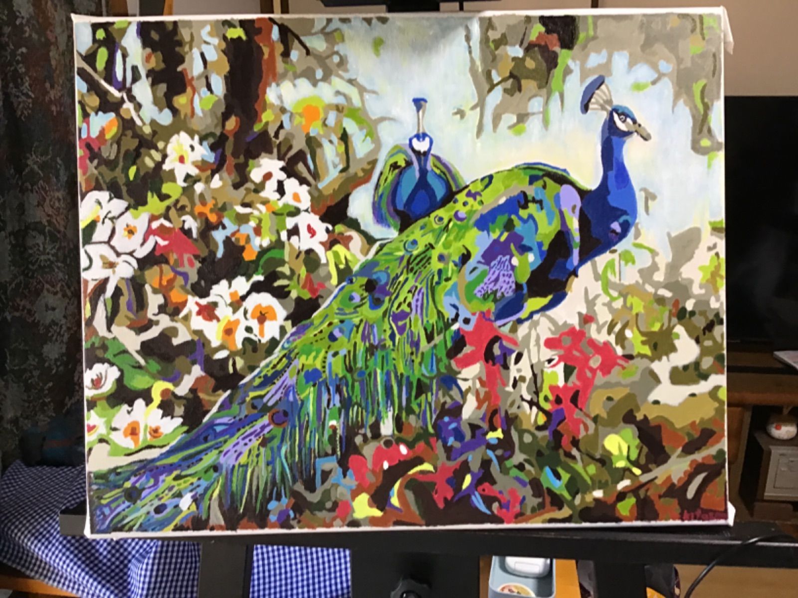 インテリア絵画 油絵 オリジナルの孔雀の油絵 野生動物の壁画 孔雀額