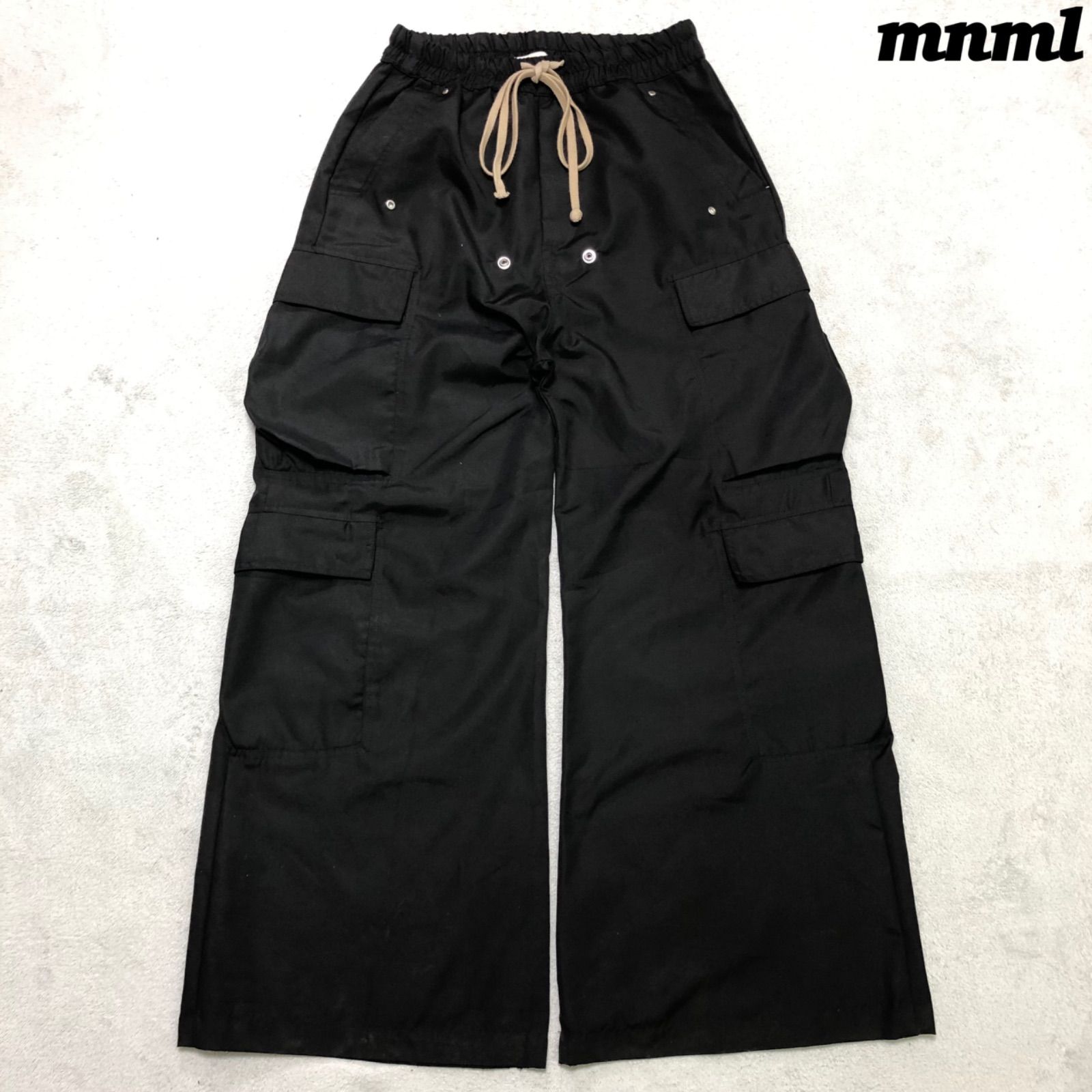 mnml RAVE DOUBLE CARGO PANTS ワイドカーゴパンツ バギーパンツ オーバーサイズ マルチポケット Sサイズ ブラック 黒 ミニマル