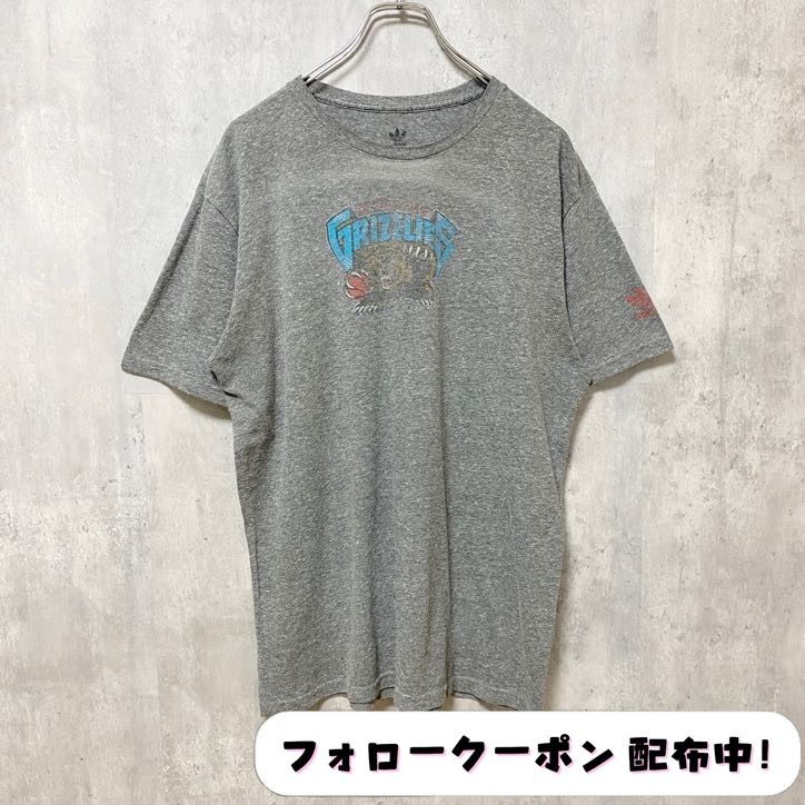古着 used　adidas　アディダス　半袖プリントTシャツ　クルーネック　グリズリーズ　バスケ　熊　グレー　vintage