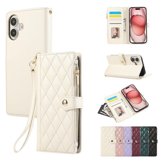 【正規品，定番人気】 RosbtibiPhone16ケース手帳型財布型カバーiPhone16ケース手帳型おしゃれファスナー型小銭入れカード収納携帯カバーいphone16ケース手帳型エレガントチェック柄刺繍アイフォン16ケース その他