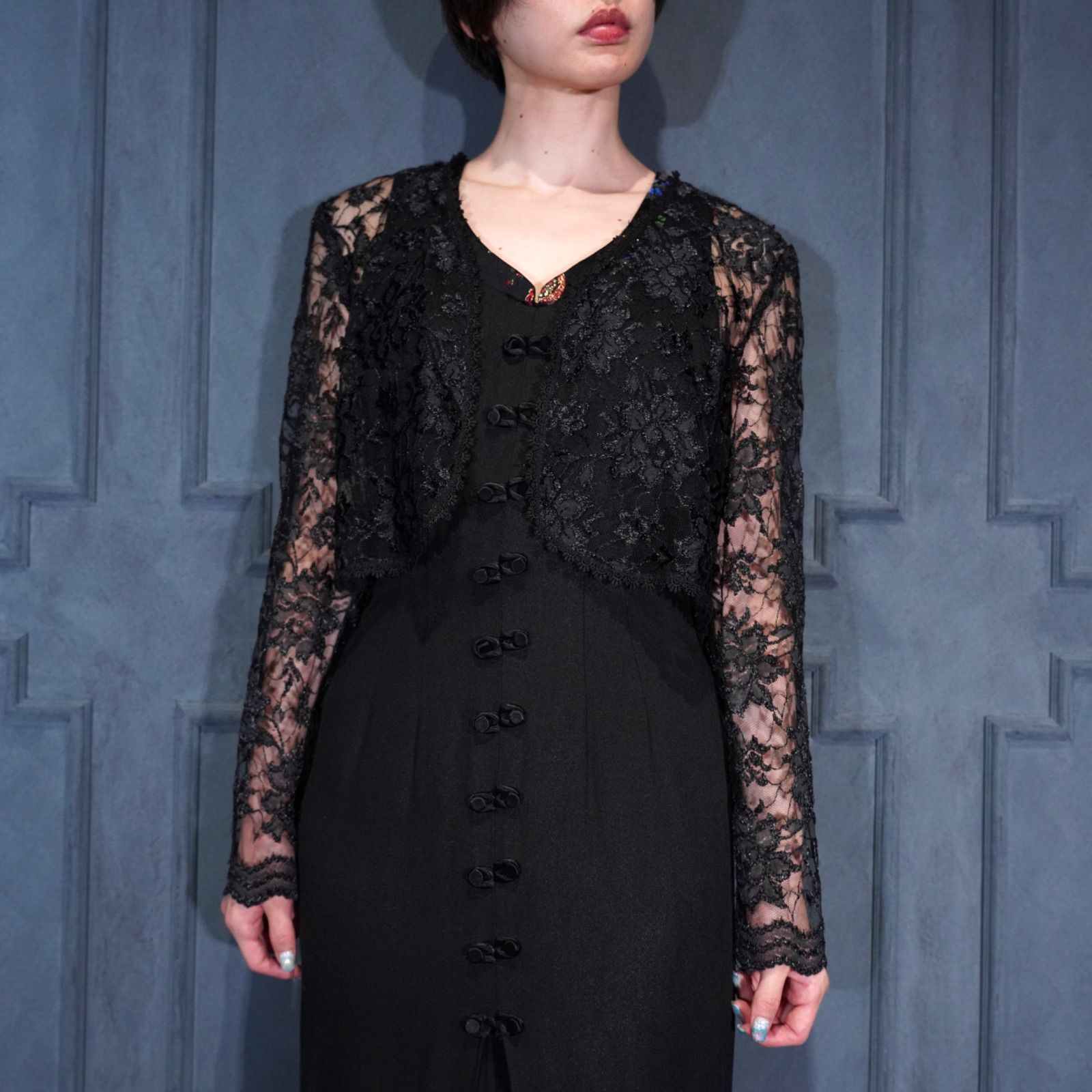 USA VINTAGE PANACHE ALL FLOWER LACE DESIGN BORERO CARDIGAN|アメリカ古着総お花レースデザインボレロカーディガン