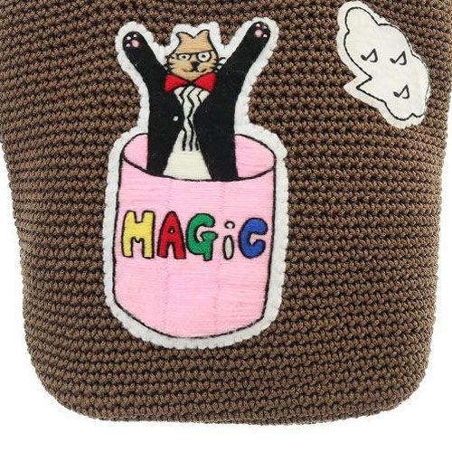 LUDLOW ラドロー コードバッグ ワッペン 刺繍 ブラウン　ハンドバッグ コードバッグ MAGiC ねこ刺繍 ハンドバッグ トートバッグ 茶色