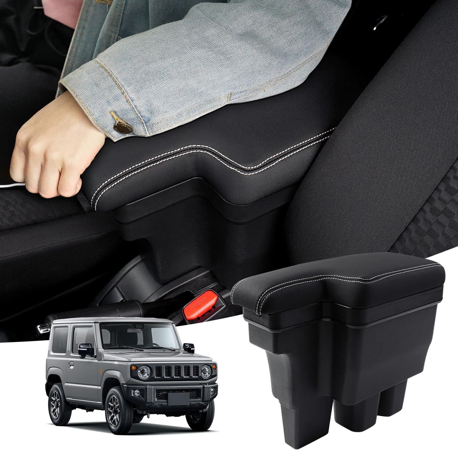 スズキ 新型ジムニー アームレスト コンソールボックス 車内収納ボックス 車種 設計 小物入れ 肘掛け 肘置き 本革調