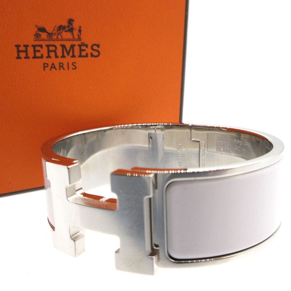 エルメス Hモチーフ クリッククラックH PM バングル シルバー オレンジ メタル レディース HERMES 【中古】