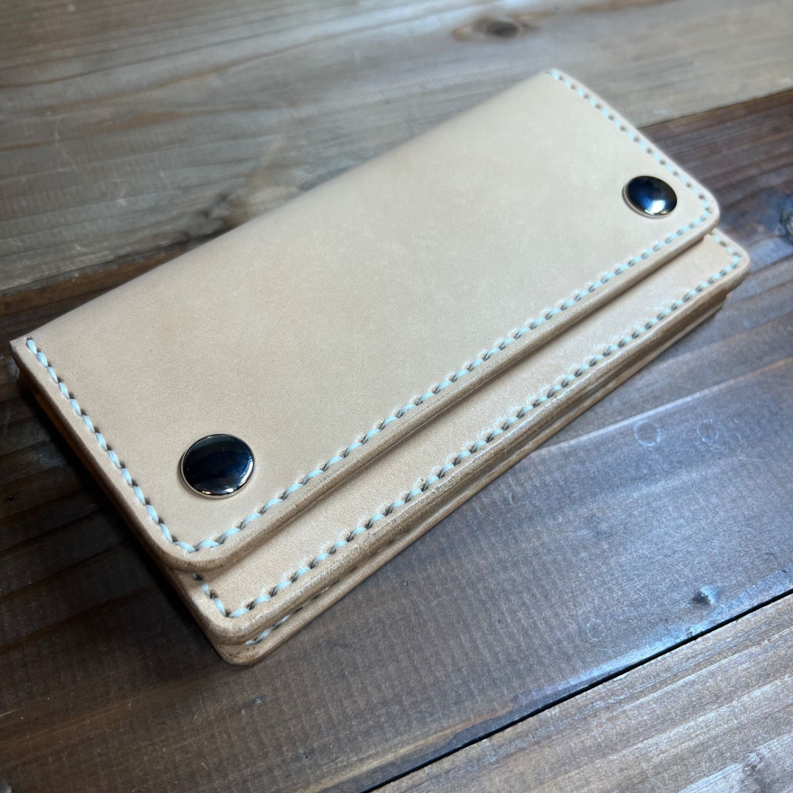 トラッカーウォレット ロング 2層】 ナチュラル 本革 ハンドメイド