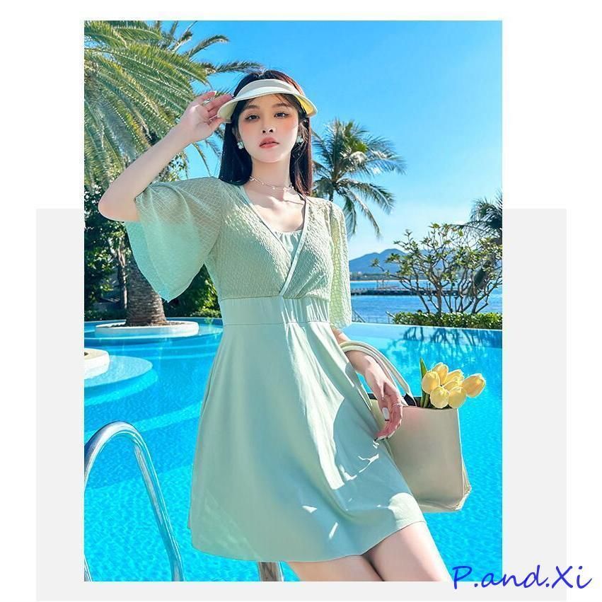 体型カバー 水着 レデイース ワンピース 無地 スイミング スイムウェア ビーチ パッド付き ジュニア オトナ女子 オールインワン 連体式 温泉 水遊び 露出控えめ