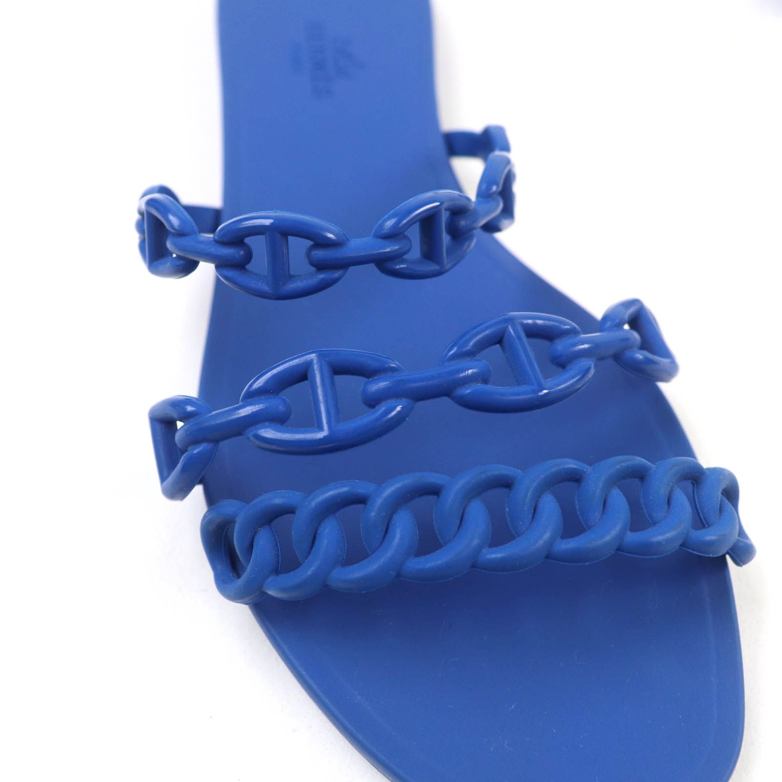  HERMES エルメス リヴァージュ シェーヌダンクル フラットサンダル ラバー サンダル ブルー 37 保存袋付き イタリア製 レディース サンダル サンダル ミュール