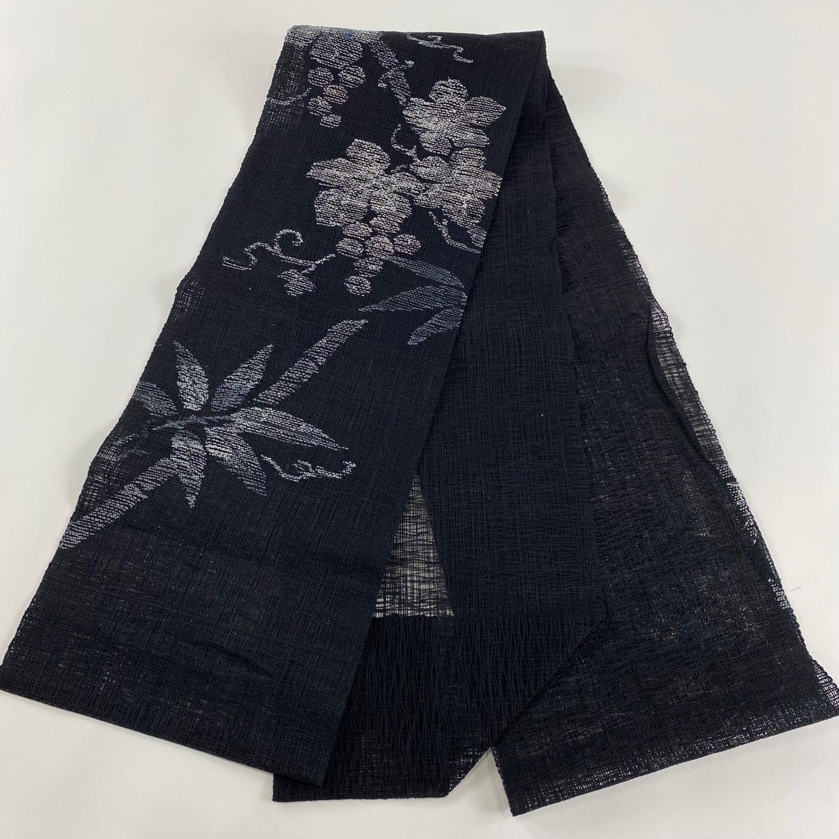 名古屋帯 名品 夏帯 八寸名古屋帯 松葉仕立て 草花 笹 黒 正絹