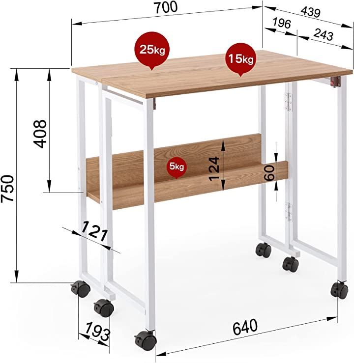SYALEN 折りたたみデスク テレワークデスク 幅70 奥行44 高さ70-75cm