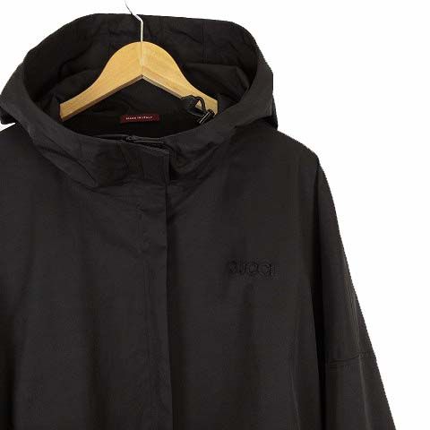 グッチ GUCCI ナイロン ジャケット コート ブルゾン フーディ ドルマンスリーブ ビッグシルエット ロゴ 刺繍 ジップアップ 781362 Z8BSB 近年モデル L 42 黒 ブラック