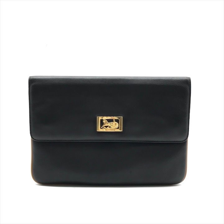 希少✨【セリーヌ】クラッチバッグ 馬車金具 ゴールドロゴ金具 ホワイト レザー CELINE - 希少 80s OLD CELINE 馬車金具 車輪 ショルダーバッグ