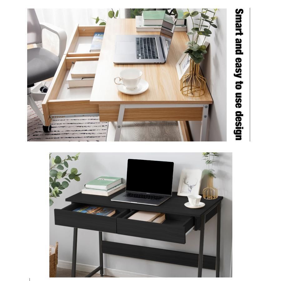 ダークブラウン】パソコンデスク 引き出し付き 収納台 ミシン台