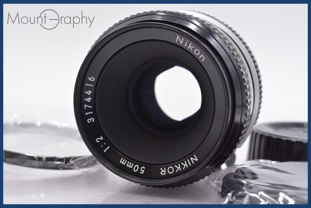ニコン Nikon NIKKOR 50mm F2 非Ai 前後キャップ-レンズフィルター付 完動 同梱可 mj5507